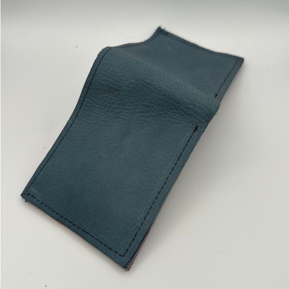 Minimalist Handmade Oaxaca Leather Wallet Royal Blue Slim Bifold Card Holder Men - Picture 3 of 7